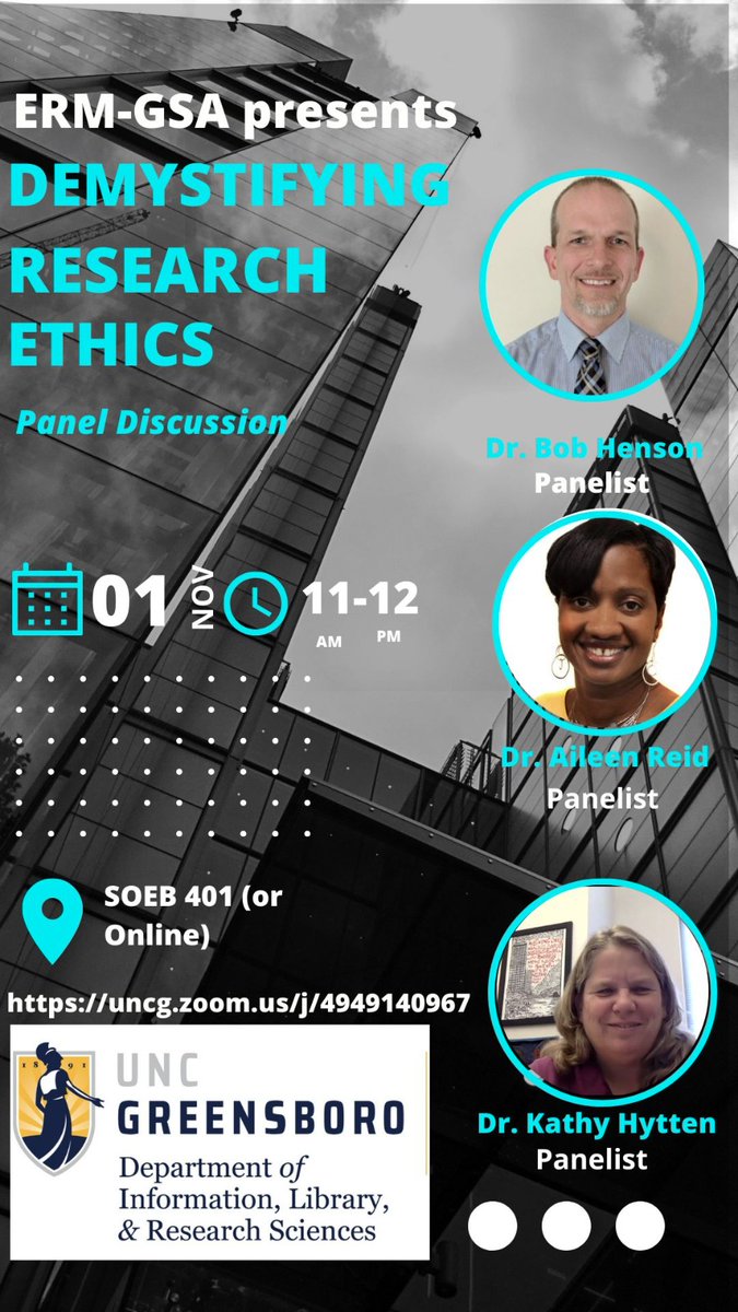 Join us for our upcoming panel discussion on “Demystifying Research Ethics"
🗓️ November 1, 2023 - 11.00-12.00pm ET   
📍 Zoom 🔗 : uncg.zoom.us/j/4949140967