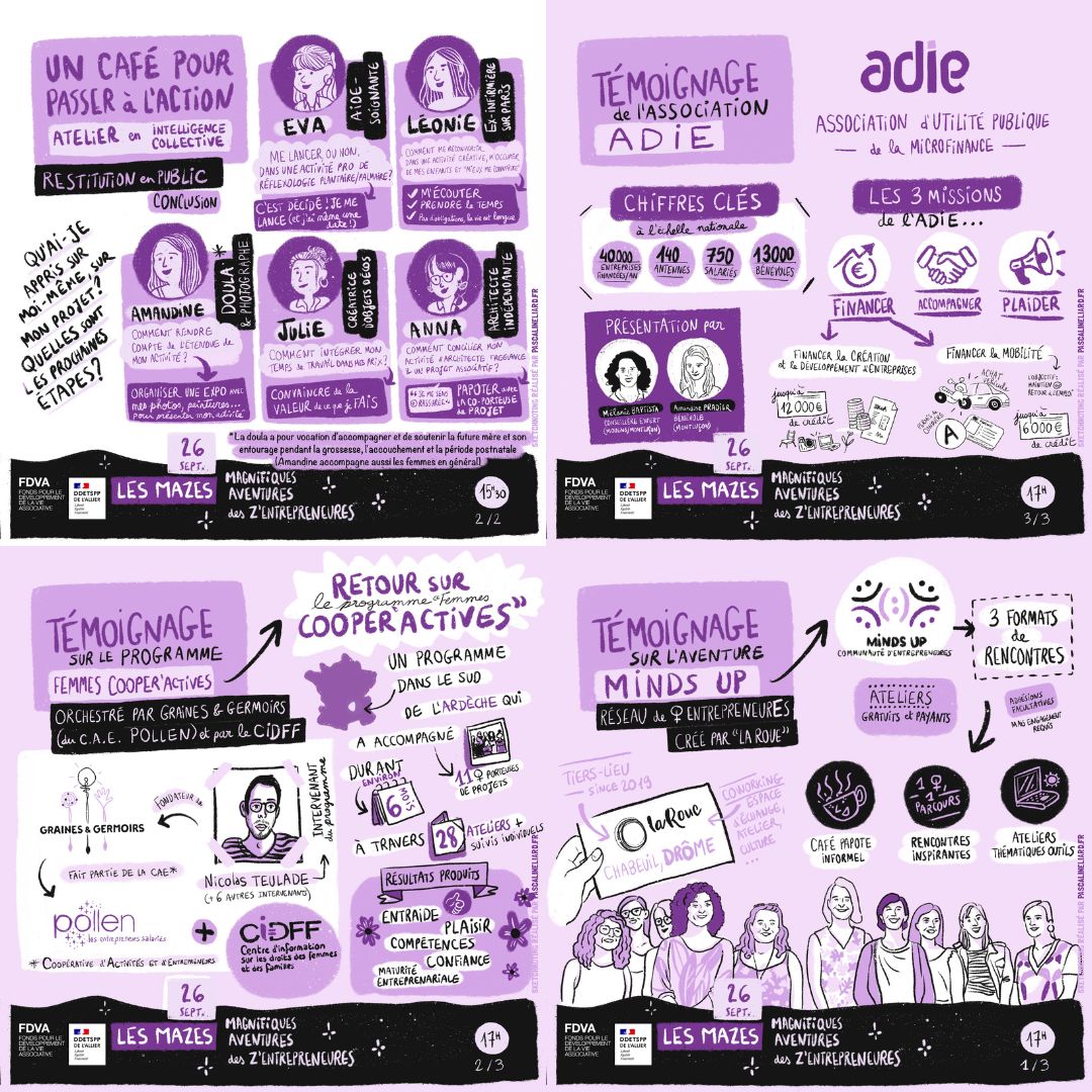 ✨Mardi 26 septembre nous avons célébré les 9 mois du réseau de femmes entrepreneures : Les Mazes, réseau du Bocage Bourbonnais.

Pour immortaliser cette belle journée nous avons fait appel à la talentueuse <a href="/Pascaline_Liard/">Pascaline Liard</a>  Liard qui a réalisé ces magnifiques planches illustrées