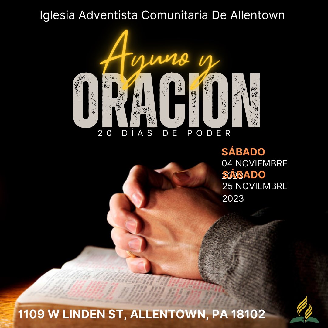 Participa con nosotros en los 20 días de ayuno y oración, iniciaremos el sábado 04 de noviembre y concluiremos el 25 del mismo mes.