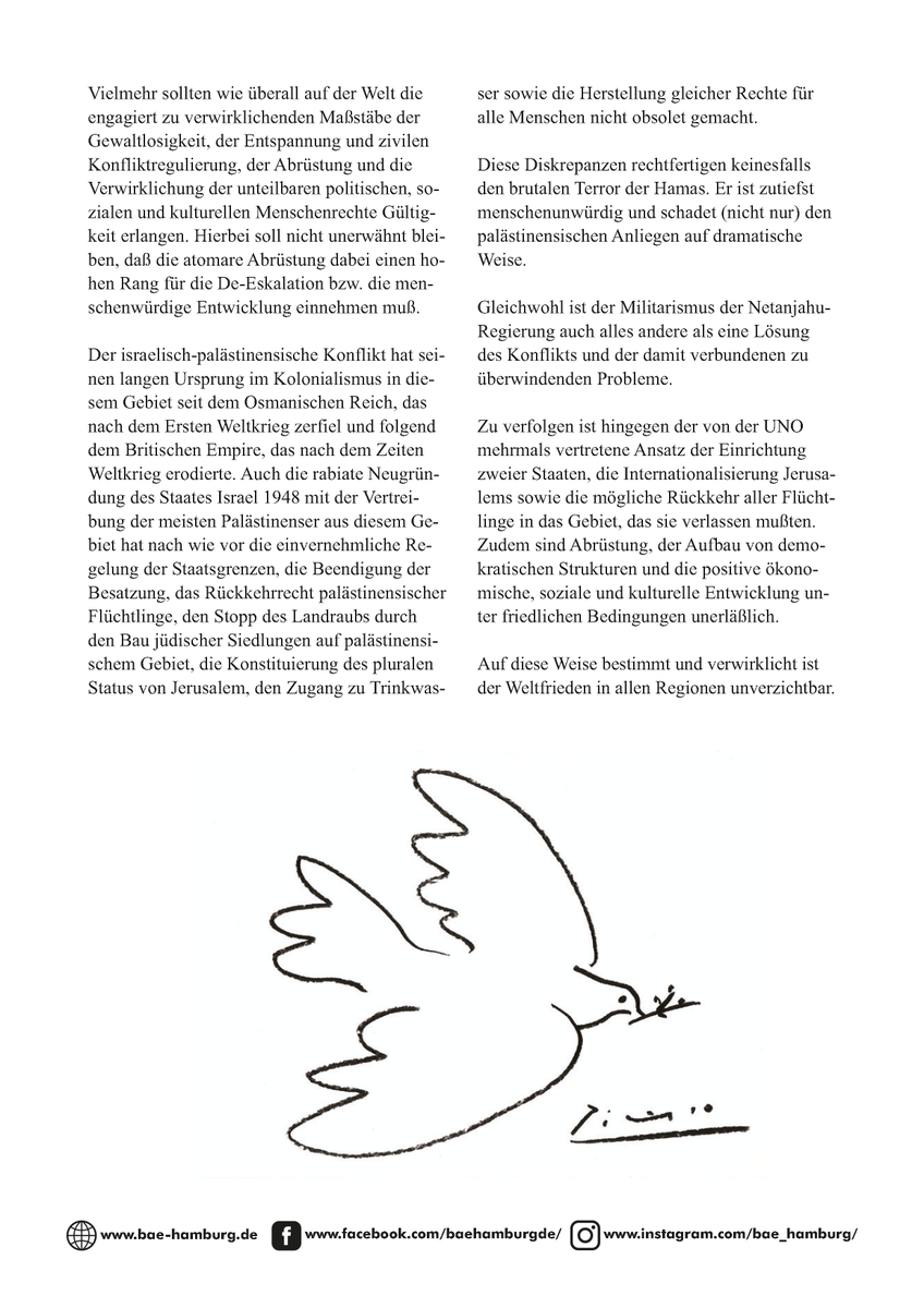 In allen gegenwärtigen militärischen Konflikten und Kriegen ist die Parteinahme für den #Frieden das humane Gebot der Stunde.
Dazu unser aktuells Flugblatt "Frieden statt Vergeltung! Zum #israelisch-#palästinensischen Konflikt".