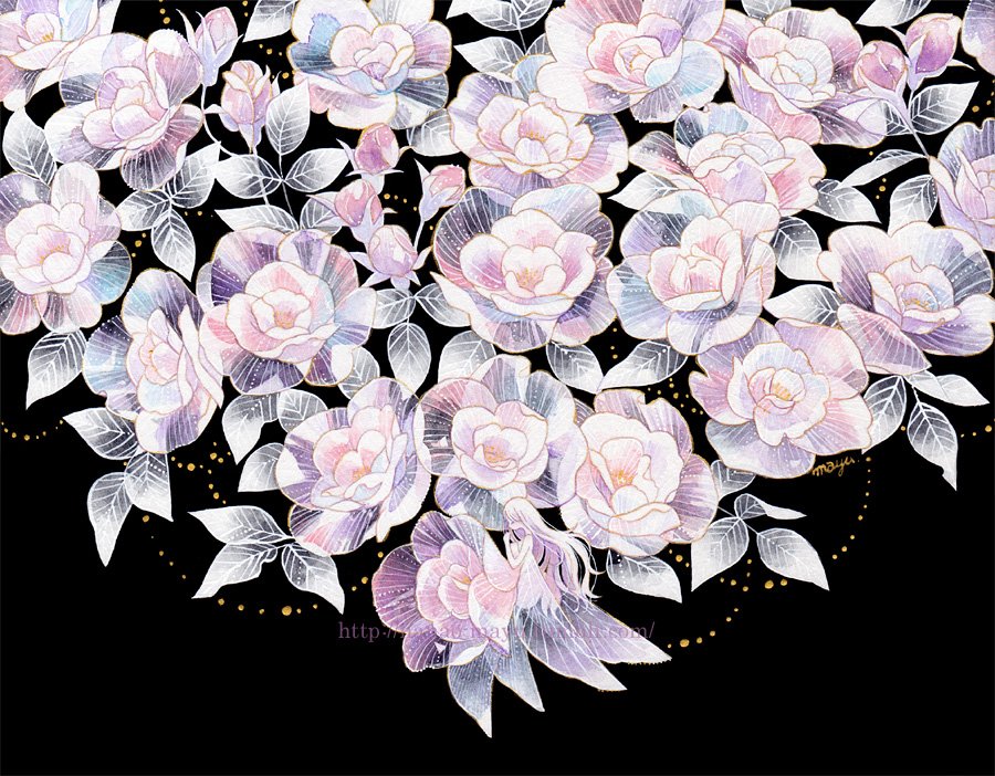 flower leaf black background no humans artist name pink flower simple background  illustration images