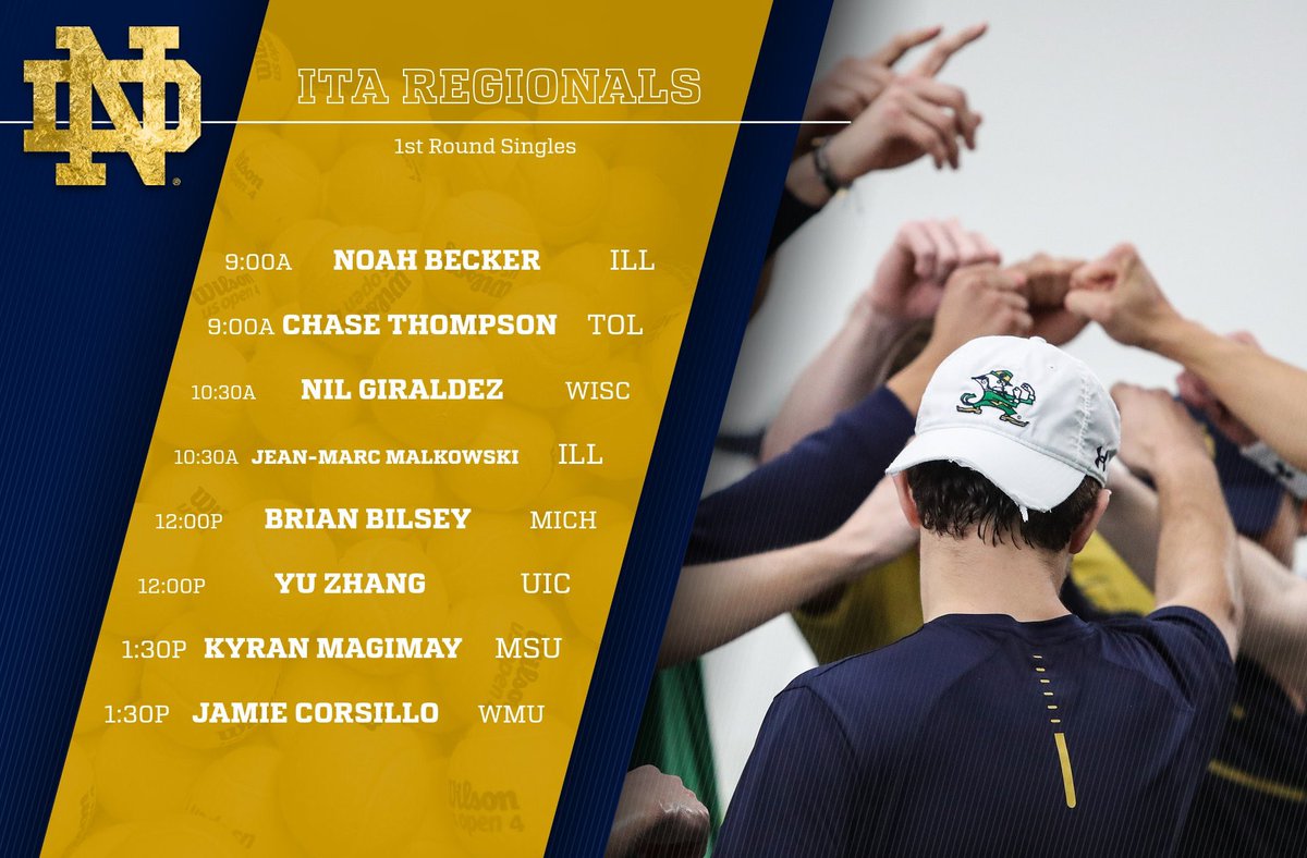 Time for singles!! Here are the 8 guys playing first round main draw today! #GoIrish☘️