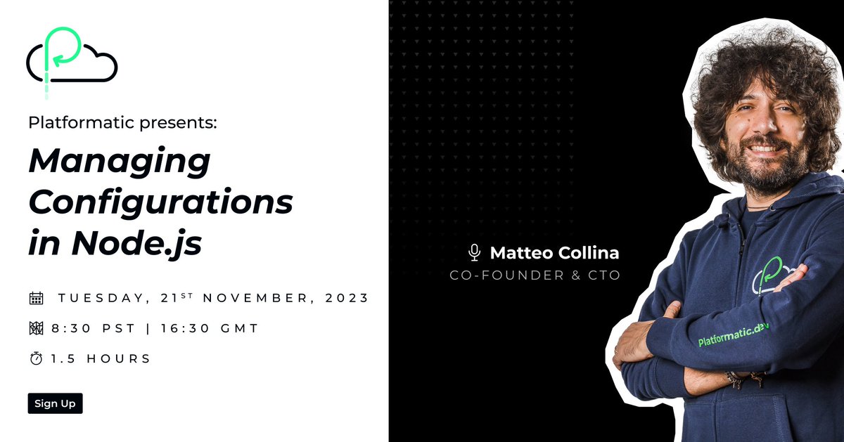Interested in learning more about how to manage Node.js configurations? 
Sign up to <a href="/platformatic/">Platformatic</a>'s masterclass, where I'll be discussing:

💭How to distinguish between environments
💭What risks NODE_ENV poses
💭Configuration best practices

Sign up now👉hubs.ly/Q026f5ws0