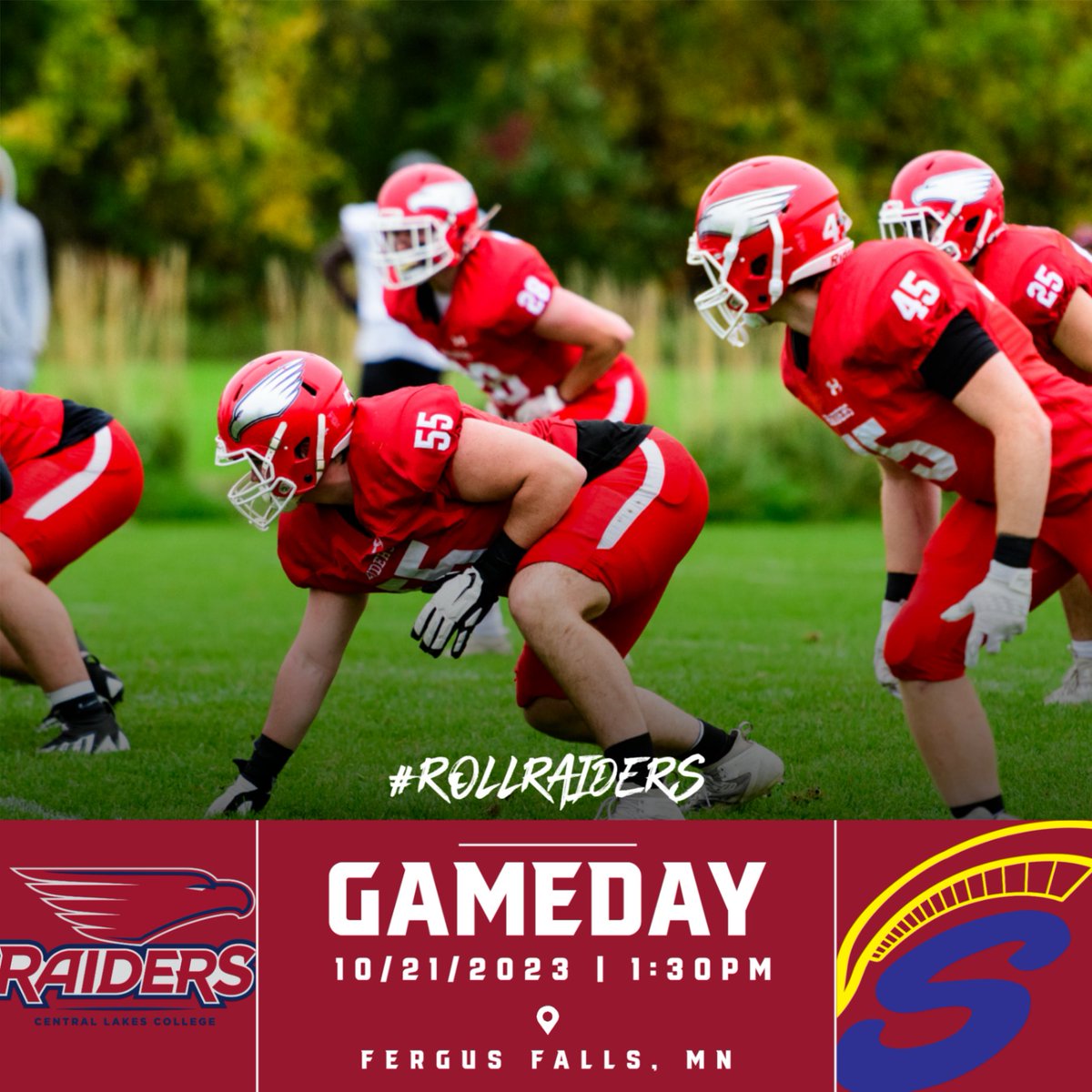 Raider Football heads to Fergus Falls today to face the M State Spartans in the quarterfinal round of the MCAC Tournament! Kickoff is set for 1:30pm. Let's Go Raiders!

If you can't make it, watch the livestream here -- team1sports.com/college/?S=fer…