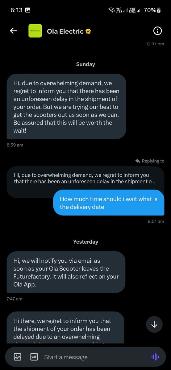 medapatimanoj's tweet image. @OlaElectric @bhash day 19 post your promised delivery date where is my s1 pro gen 2. When will it be delivered. Don't say we will notify you once the scooter leaves feature factory this status is showing from last 2 months still no update.. #OLA #avoidola how can i trust ola.