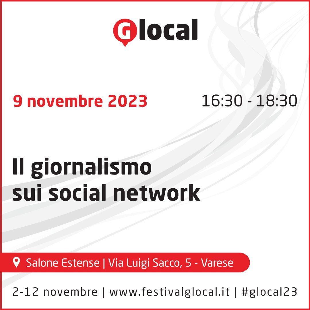 Giovedì 9 novembre, ore 16:30, Salone Estense Da Tik Tok a X: come si muovono i giornali sui social oggi? A #glocal23 ne parliamo con @NicholasD_Altea @ChiaraPiotto @fedesene @FraZaffarano @pikapiketti festivalglocal.it/incontro/il-gi…