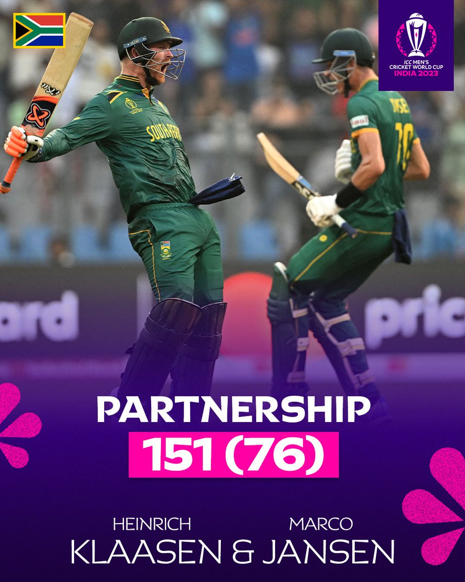 cricketworldcup's tweet photo. The highest run-rate in a 150-run stand in the history of the men's Cricket World Cup 💥

#CWC23 #SAvENG https://t.co/BKwm0IJVnr