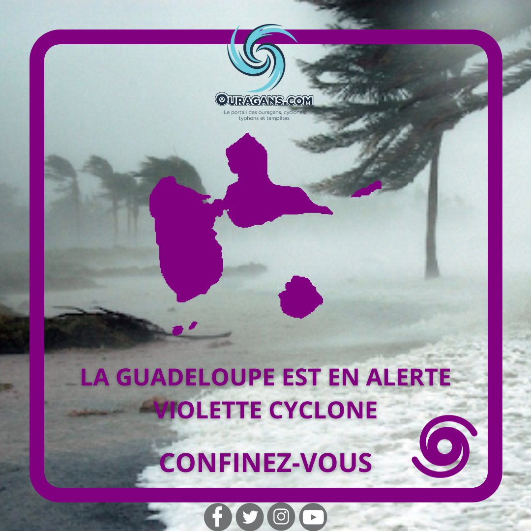 ouragans's tweet image. A 9h la #Guadeloupe est placée en #AlerteViolette Cyclone pour le passage de l'ouragan #Tammy dans les prochaines heures.

Toute sortie est désormais interdite. 

Calfeutrez-vous!