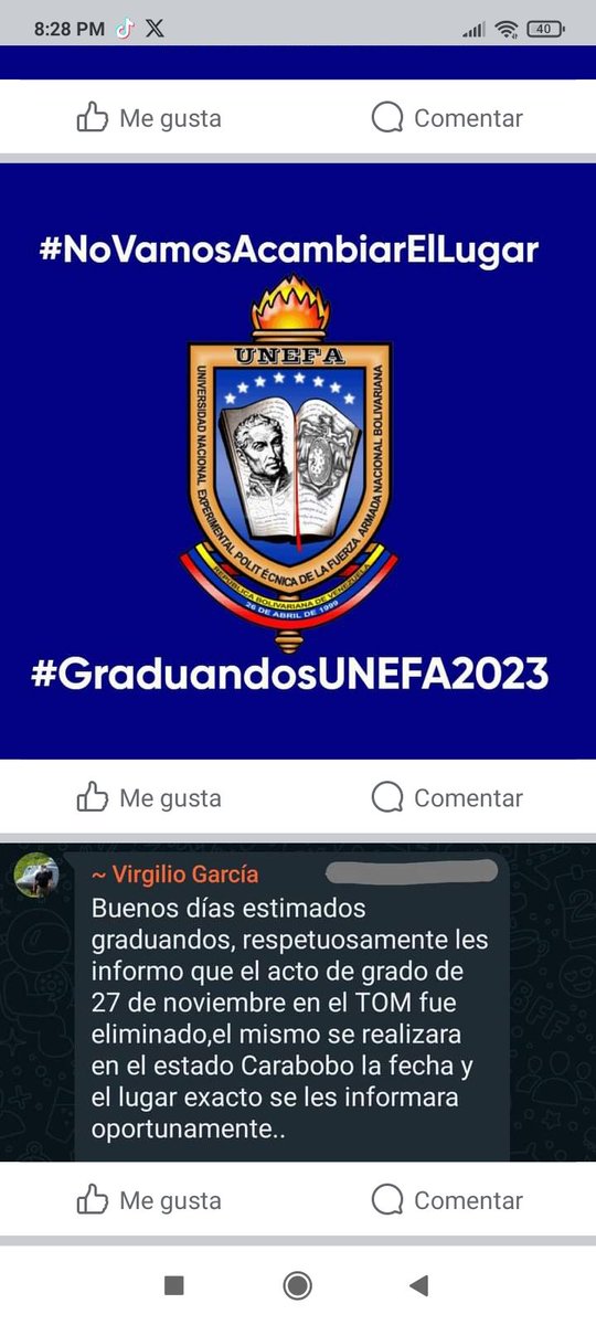 gaoliveros's tweet photo. @Unefa_VEN Que falta de seriedad y de respeto así comité organizador, a solo 1 mes de celebrar su acto de graduación de los egresados del Estado Aragua 2023, se pretende hacer cambio del acto para el Estado Carabobo? Más seriedad autoridades @NicolasMaduro @jorgerpsuv @dcabellor https://t.co/xUiXm5JxxN