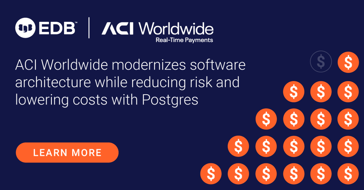 Learn how <a href="/ACI_Worldwide/">ACI Worldwide</a> modernizes software architecture while reducing risk and lowering costs with Postgres. ⬇️
okt.to/ih6Sw8

#PostgreSQL #OpenSource #Tech #DBMS #HighAvailability #ExtremeHighAvailability