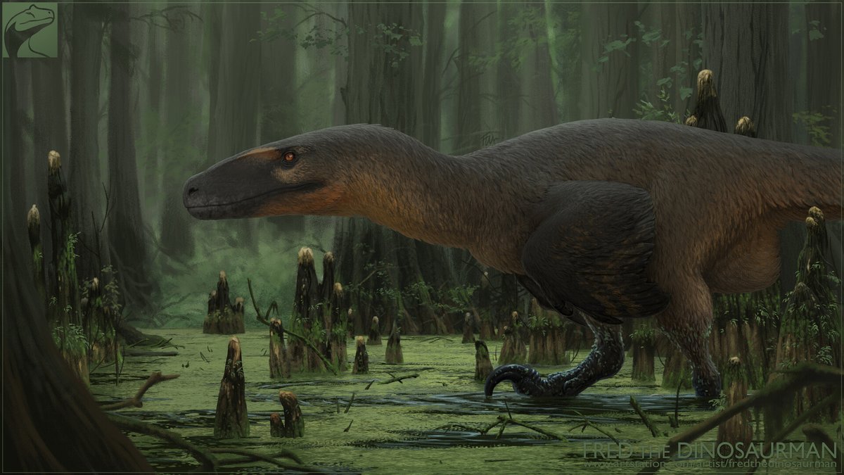 A Deinonychus quietly trekking through a swamp in prehistoric Oklahoma
artstation.com/artwork/PXkLgy