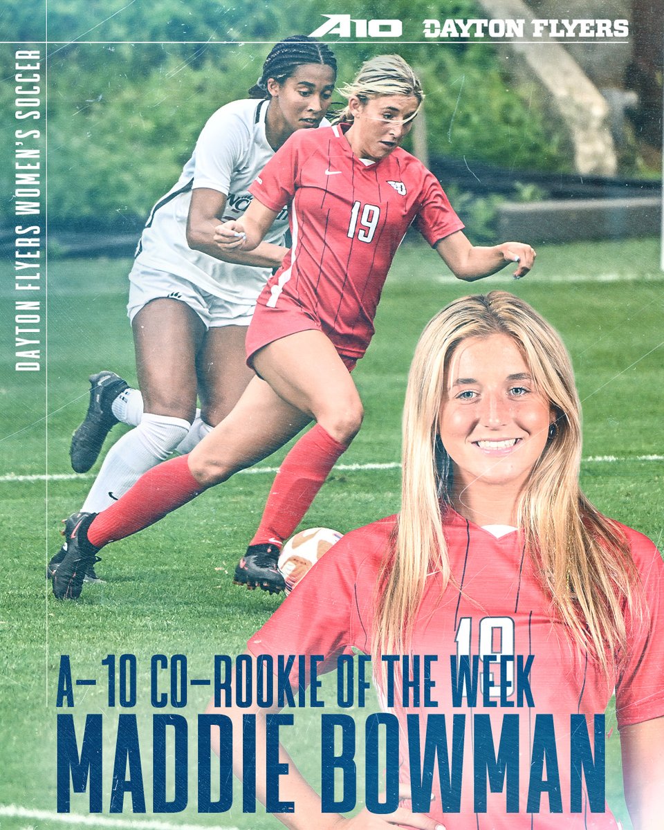 Let's hear it for <a href="/Maddiiebowman/">Maddie Bowman</a>!

Sunday: score the game-winner for her first collegiate goal

Monday: earn first Atlantic 10 weekly award

&gt;&gt; bit.ly/3Q9PBlE

Congratulations Maddie!!