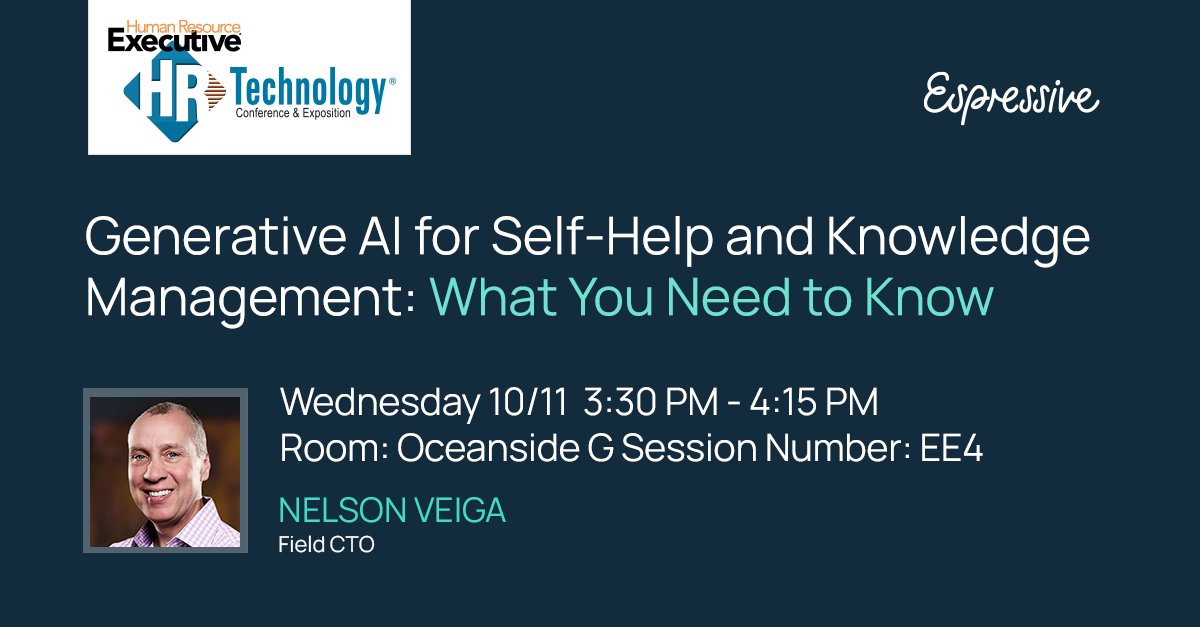 Don’t miss Nelson Veiga, Field CTO of Espressive, in his session at HR Tech! Nelson will share what HR leaders need to know when leveraging generative AI for employee self-help and knowledge management.

#HRTechConf #ConversationalAI #VirualAgent #EmployeeExpereince #GenerativeAI