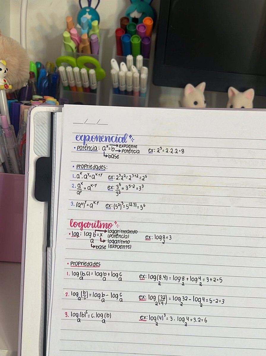 studybarbara's tweet image. PLANO JK - ENEM: MATEMÁTICA 
• quarto tópico: potência e log ✨