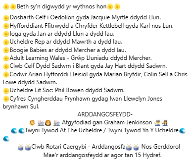 #BethSynDigwyddYrWythnosHon #CelfIOedolion #Ioga #UcheldreRep #BoogieBabies #AddysgOedolionCymru #CelfiBlant #HyforddiantLleisiol #IwanLlewelynJones