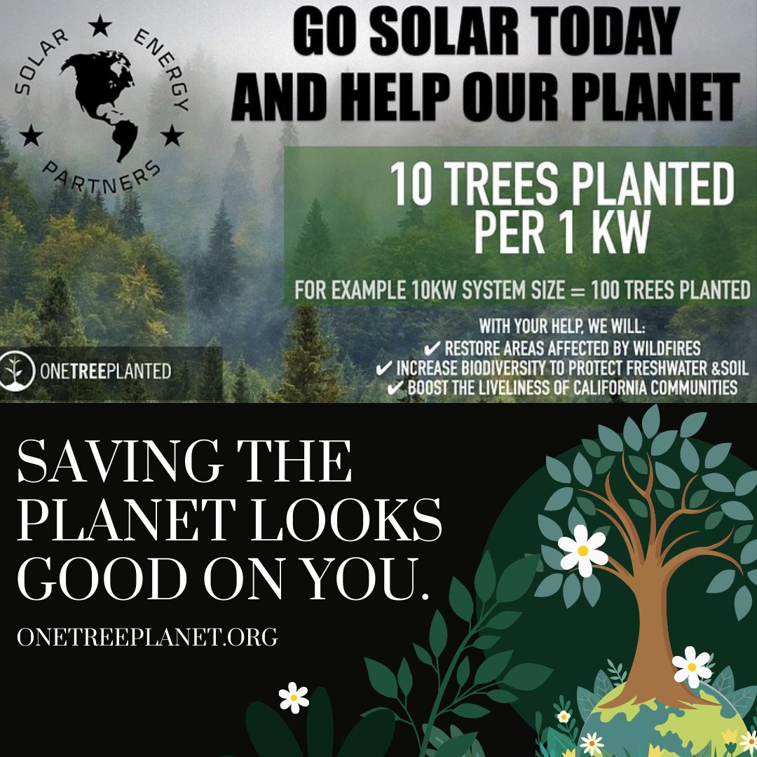 Not only can you save money and help your global community, you can create renewable, positive change.
#savingtheplanet #solarenergypartners #solarpanels #solar #onetreeplanted