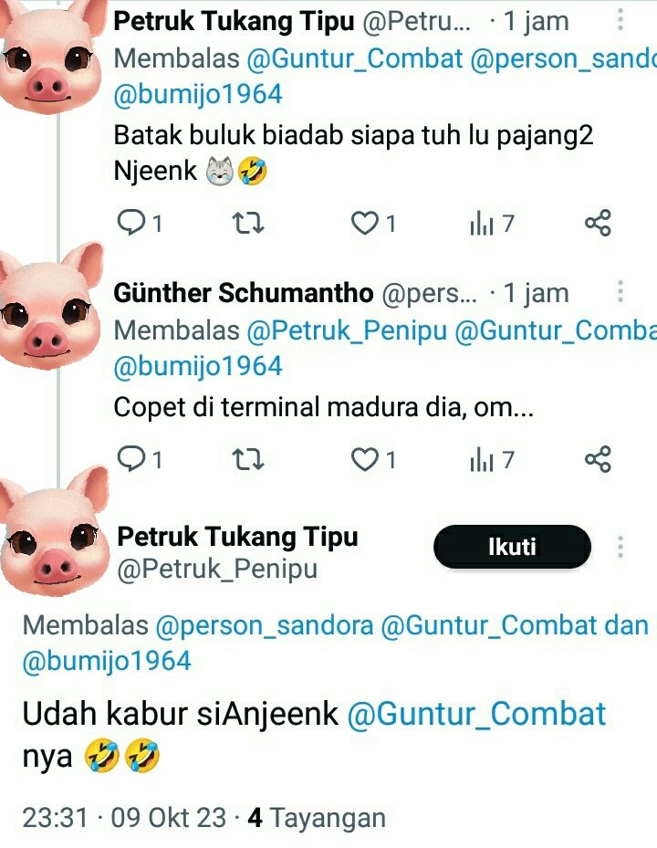 Guntur_Combat's tweet photo. @Petruk_Penipu @person_sandora @bumijo1964 hsl toncek janginam mmake ente2 lepehkn ank lomok2 muncung sok pten bujanginam ckap biang kaing2😋😋😗
@Petruk_Penipu 🐒🐒🐶🐶🐩🐩
@person_sandora 🐒🐒🐶🐶🐩🐩 https://t.co/3iluj0kPit