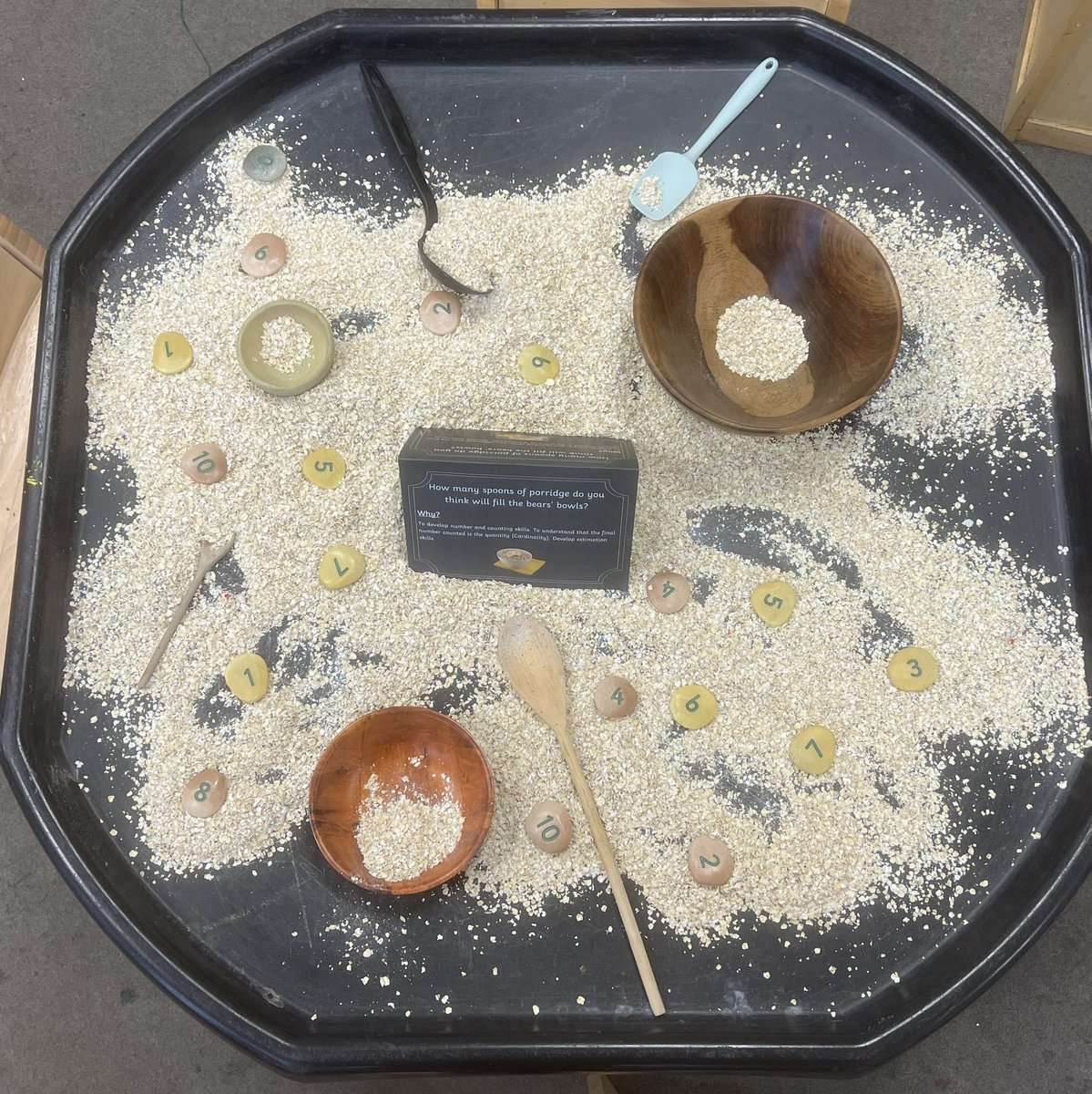 MissBrindley's tweet photo. Our focus on traditional tales continues this week with ‘Goldilocks and the three bears’. Enhancements included this tuff spot to help develop estimation and cardinality skills. #eyfs https://t.co/BIgxmSAVA2