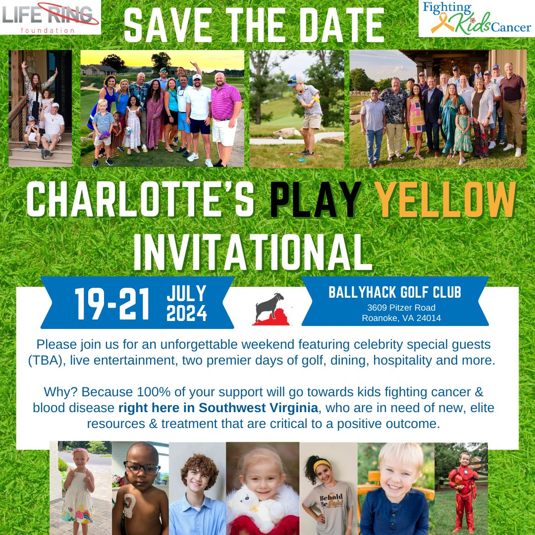 SAVE THE DATE July 19-21, 2024 Charlotte's Invitational @ballyhackgolf 🎗️⛳️🐐