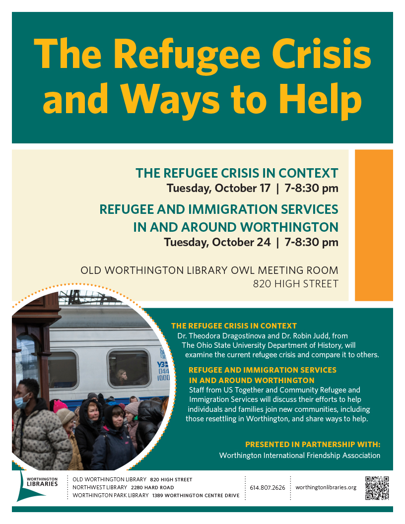 OSU History Department (@osuhistorydept) on Twitter photo Join Profs Theodora Dragostinova & Robin Judd for, The Refugee Crisis in Context, Tues. 10/17 at 7 pm at the Old Worthington Library. Presented by the Old Worthington Library in partnership with the Worthington Int'l Friendship Assoc. <a href="/theodora_dragos/">Theodora Dragostinova</a> Join Profs Theodora Dragostinova & Robin Judd for, The Refugee Crisis in Context, Tues. 10/17 at 7 pm at the Old Worthington Library. Presented by the Old Worthington Library in partnership with the Worthington Int'l Friendship Assoc. <a href="/theodora_dragos/">Theodora Dragostinova</a>