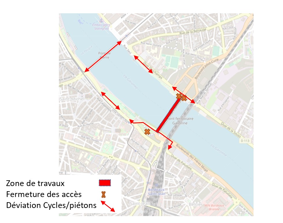 ⚠️🚧 Chantier <a href="/BxEuratlantique/">BxEuratlantique</a>- Secteur Belvédère/Pont St Jean
📌 <a href="/Bordeaux/">Bordeaux</a> <a href="/BxMetro/">Bordeaux Métropole</a>
📅 Mardi 10 octobre 2023 - 6h/19h

⛔🚴‍♂️🚶‍♂️ Fermeture accès #PontStJean et espace dédié à la circulation des vélos et piétons.

🌐 sedeplacer.bordeaux-metropole.fr/actualites/tra…