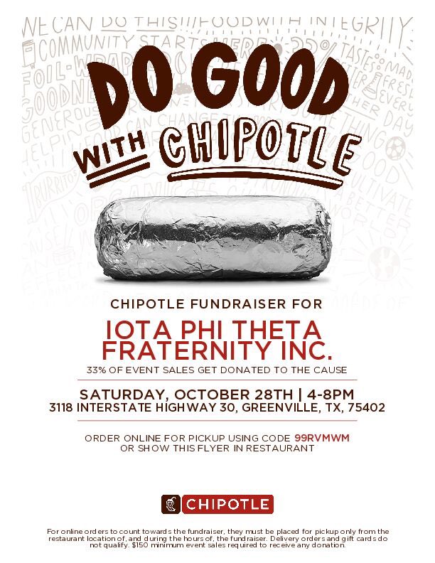 Come out to Chipotle in Greenville, TX on October 28th to support our fundraiser!!🌯