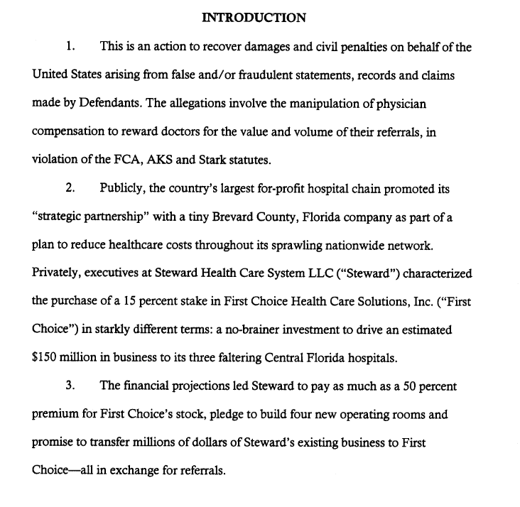 viceroyresearch's tweet photo. UNSEALED False Claims Act Case against Steward Healthcare. Now live:
https://t.co/jhzx8FgAZv
Pllease be reminded that $MPW is a shareholder, major lender & ABL sponsor to Steward Healthcare (which should really just be consolidated at this point).
#Fraudbags #Scamner
