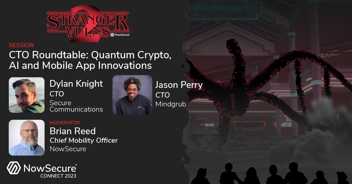 NowSecureMobile's tweet photo. Dylan Knight and Jason Perry get ready for #NSConnect23 Stranger Vulns 2! Join their session and learn about the evolution of quantum #crypto to protect you from the future risk of crypto-breaking quantum computing.
https://t.co/cJvNyBwAH1 https://t.co/fa3WAQ8GX8