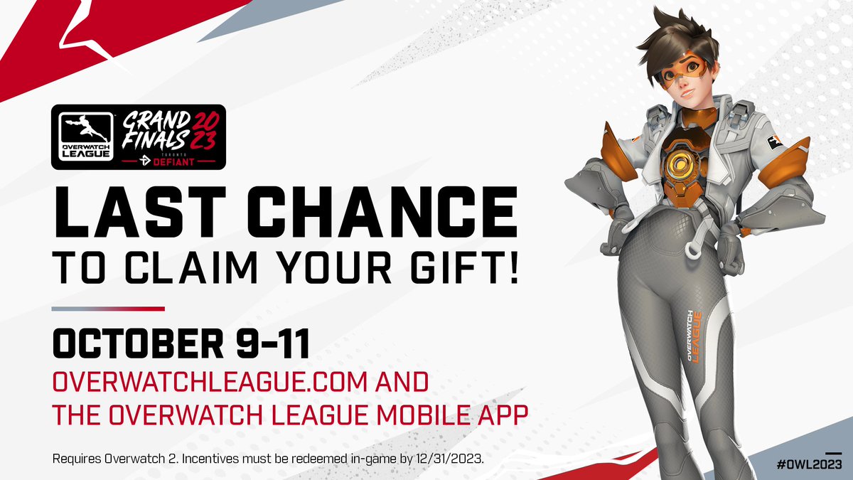 A gift just for you 🎁 Visit overwatchleague.com or the Overwatch League mobile app on iOS and Android devices to claim the exclusive Overwatch League Tracer skin before it's gone!