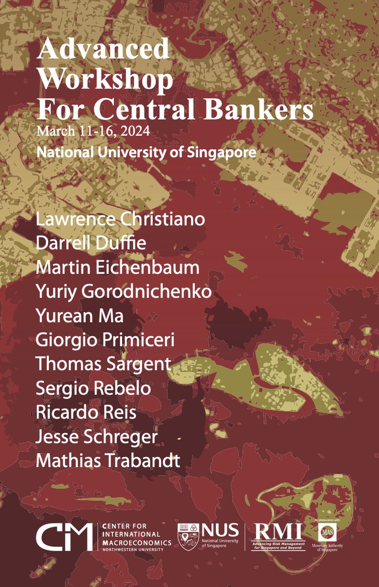 Sergio Rebelo (@sergiorebelo6) on Twitter photo I am pleased to announce that after a Covid-related hiatus, we are restarting the Advanced Workshop for Central Bankers. The 2024 edition will take place in Singapore on March 11-16. If you’re interested in participating, please email rminsr@nus.edu.sg for more information. I am pleased to announce that after a Covid-related hiatus, we are restarting the Advanced Workshop for Central Bankers. The 2024 edition will take place in Singapore on March 11-16. If you’re interested in participating, please email rminsr@nus.edu.sg for more information.