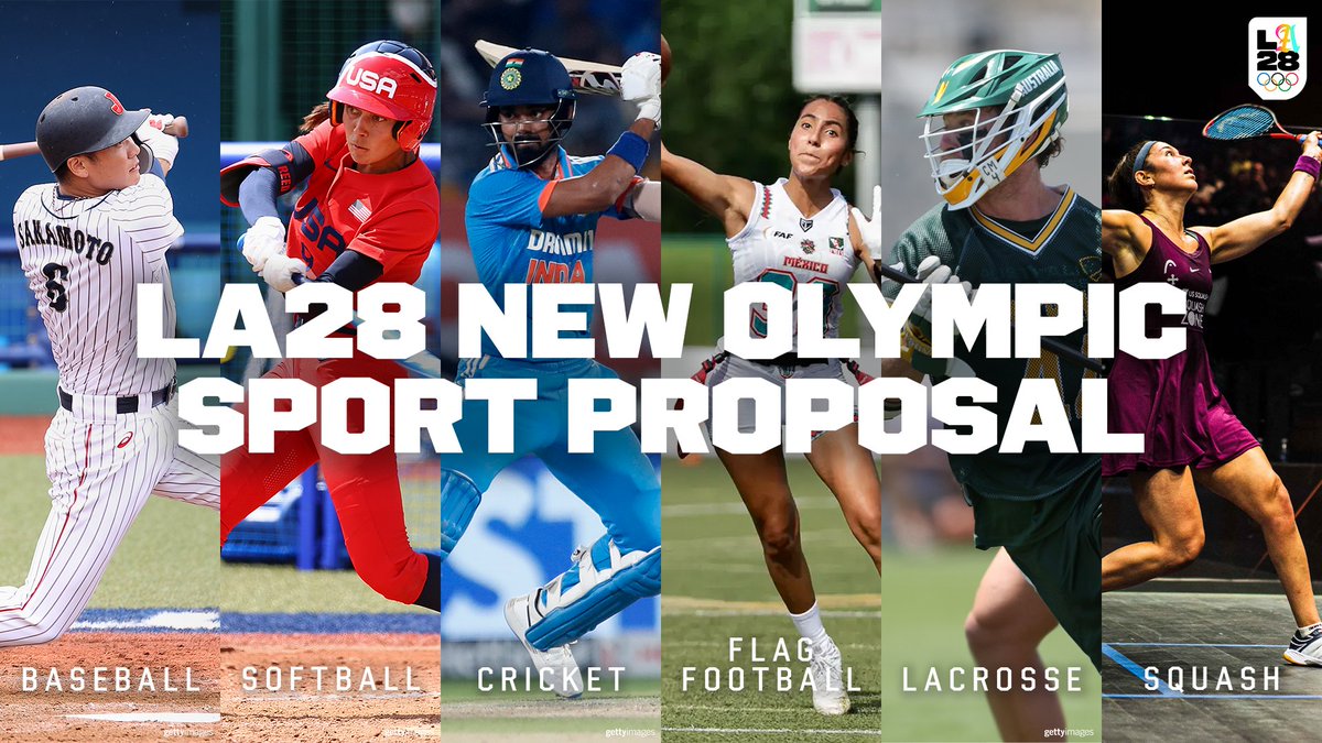 🚨 #LA28 proposes 5⃣ new sports for the 2028 Olympic Sports Program -

⚾️Baseball/🥎Softball
🏏Cricket
🏈Flag Football
🥍Lacrosse
⚫️Squash

Official Statement: go.la28.org/3ZNAH7L
