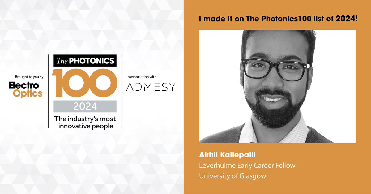So humbled & grateful to be named in the 2024 list of #Photonics100 @electrooptics! 🙏🏽

Thank you @glasgowoptics, @UofGPhysAstro (@UofGlasgow), @LeverhulmeTrust, @IEEEPhotonics, @IOPOpticalGroup & all who’ve been incredibly supportive along the way! 🤝🏾

electrooptics.com/thephotonics10…