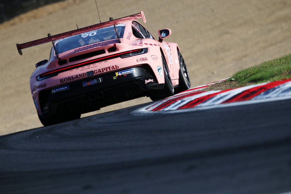 RoslandRacing's tweet photo. @PorscheRaces_GB 👆👇  Rosland Gold Racing’s Pink Pig tribute. 🐷 
#BrandsHatch #CarreraCupGB #GT3cup #992 @PorscheRaces_GB https://t.co/IZhcaLFMHe