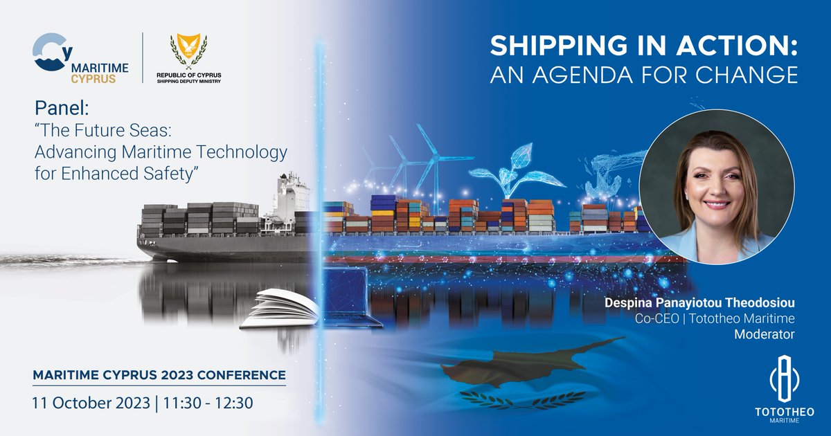 Tototheo_Global's tweet photo. We are excited to share that our co-CEO, @DespinaPan, will be taking part as a moderator at Maritime Cyprus 2023, in the panel discussion “The Future Seas: Advancing Maritime Technology for Enhanced Safety”.

#MaritimeCyprus2023 #ShippinginAction https://t.co/8lorWTeEto