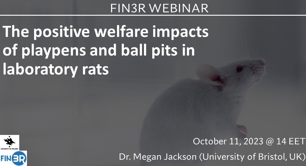 Time is ticking ⏳
Use the last opportunity to register for #fin3r webinar ⬇ fin3r.fi/en/news
This time, we talk about laboratory rats welfare 🐭

#fin3r #webinar #welfare #animal #animalexperiments #rats #playpens #ballpits #laboratory #refinement
