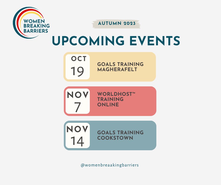 We engage women in training and skills development through support and programmes with proven benefits in well-being. 
Check out our Autumn events.  
Before signing up, complete an Expression of Interest form: bit.ly/3LqWRa2 and we'll get back to you.
@‌BarriersNi