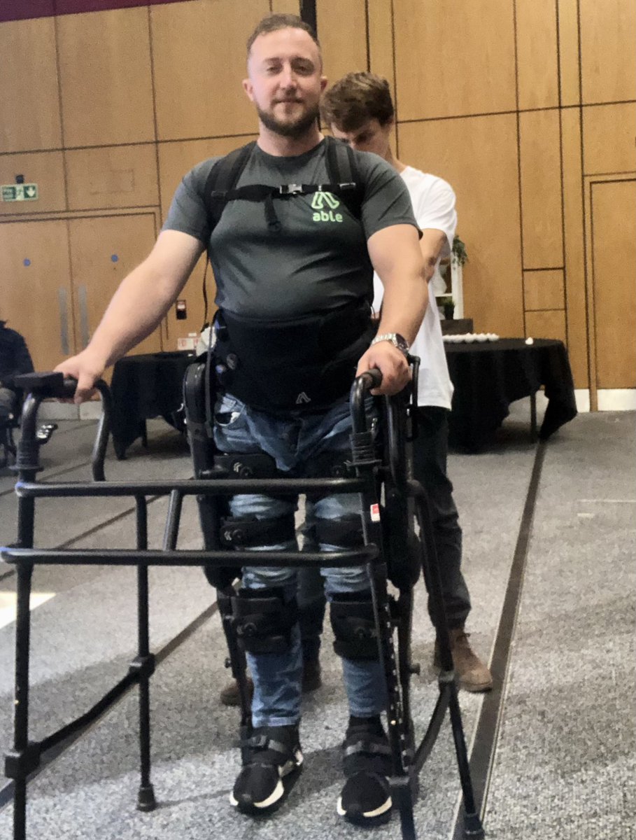 Great to be part of ‘Team ABLE’ today trialling out their new exoskeleton 🤖 at #ISCoS2023 Come and find us at booth 7 in the exhibition room to have a look and ask us questions 🙋🏼‍♂️ @HobbsRehab @AbleHumanMotion @MiNT_hobbs @ISCoSmeetings