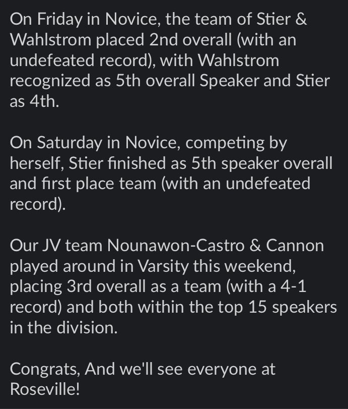 speechdebate192's tweet photo. Another fantastic weekend for the Farmington debaters!! This weekend we competed at the U of M. @tigerfarmington @FHS_Tigers_192 @rabaumann71 https://t.co/4ln8lRd59Y