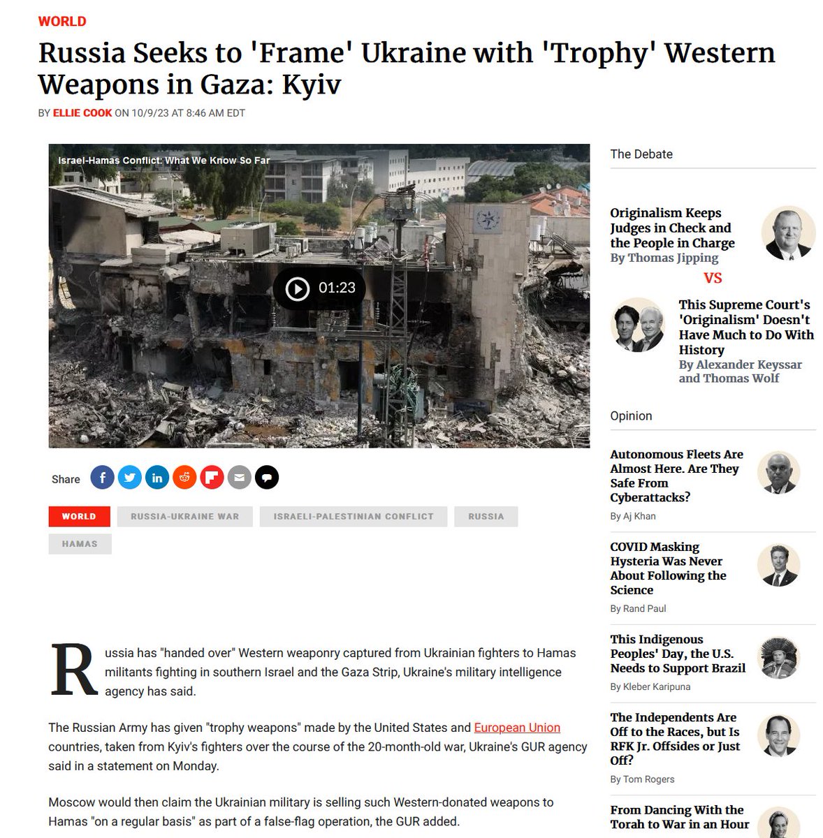 And as was predicted, Russia is trying to frame Ukraine for the Hamas terrorist attack by using 'trophy weapons' they've gotten from the Ukrainian troops. Why would Ukraine provide Hamas with weapons they so direly need in their war against genocidal Russia?