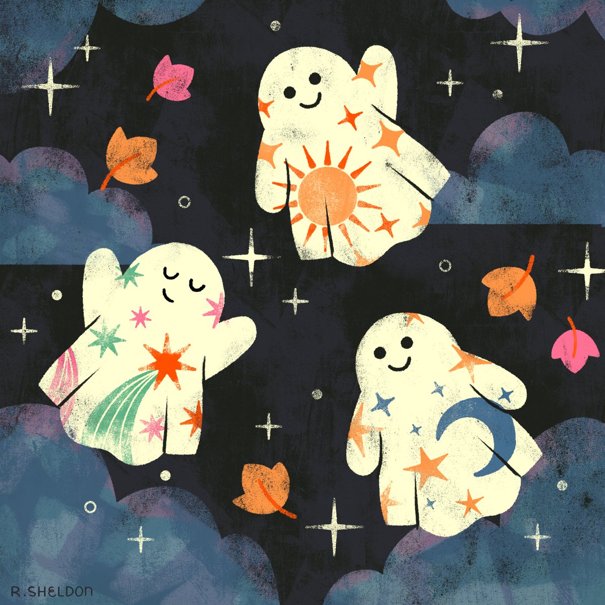 Robin_Sheldon's tweet photo. ‧₊˚ ☁️⋅♡⋅☾⋅☁️ ˚₊‧ A little ghost's dream for #peachtober23 ‧₊˚ ☁️⋅♡⋅☾⋅☁️ ˚₊‧

 #illustration #peachtober23dream #ghosts #fall https://t.co/I4zUecX2bb