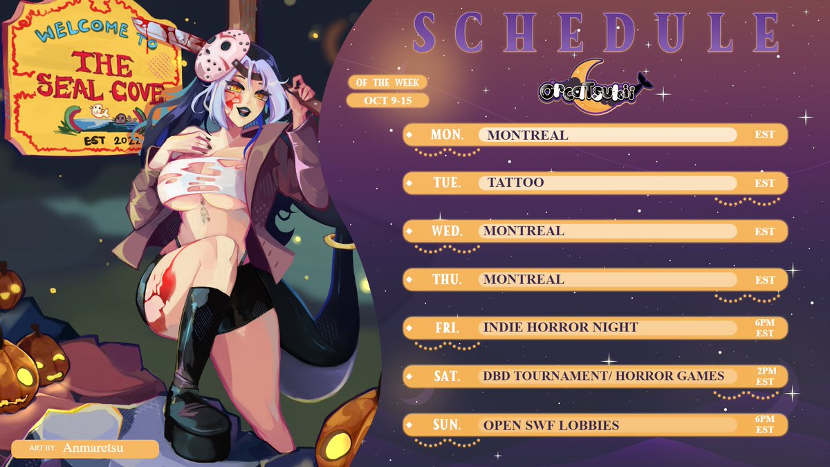 OrcaTsukii's tweet photo. My schedule for the week 🤍 off to Montreal with friends and getting tattoos. Also the tournament starts at 12pm not 2! That was a mistake https://t.co/AJgkZfroSC