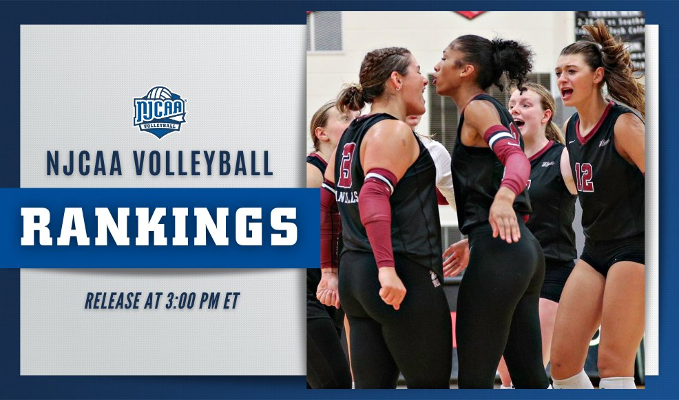 Rankings comings 🔜! Stop back by at 3:00 PM ET to find out who sits at the top of this week's #NJCAAVolleyball rankings! 🏐