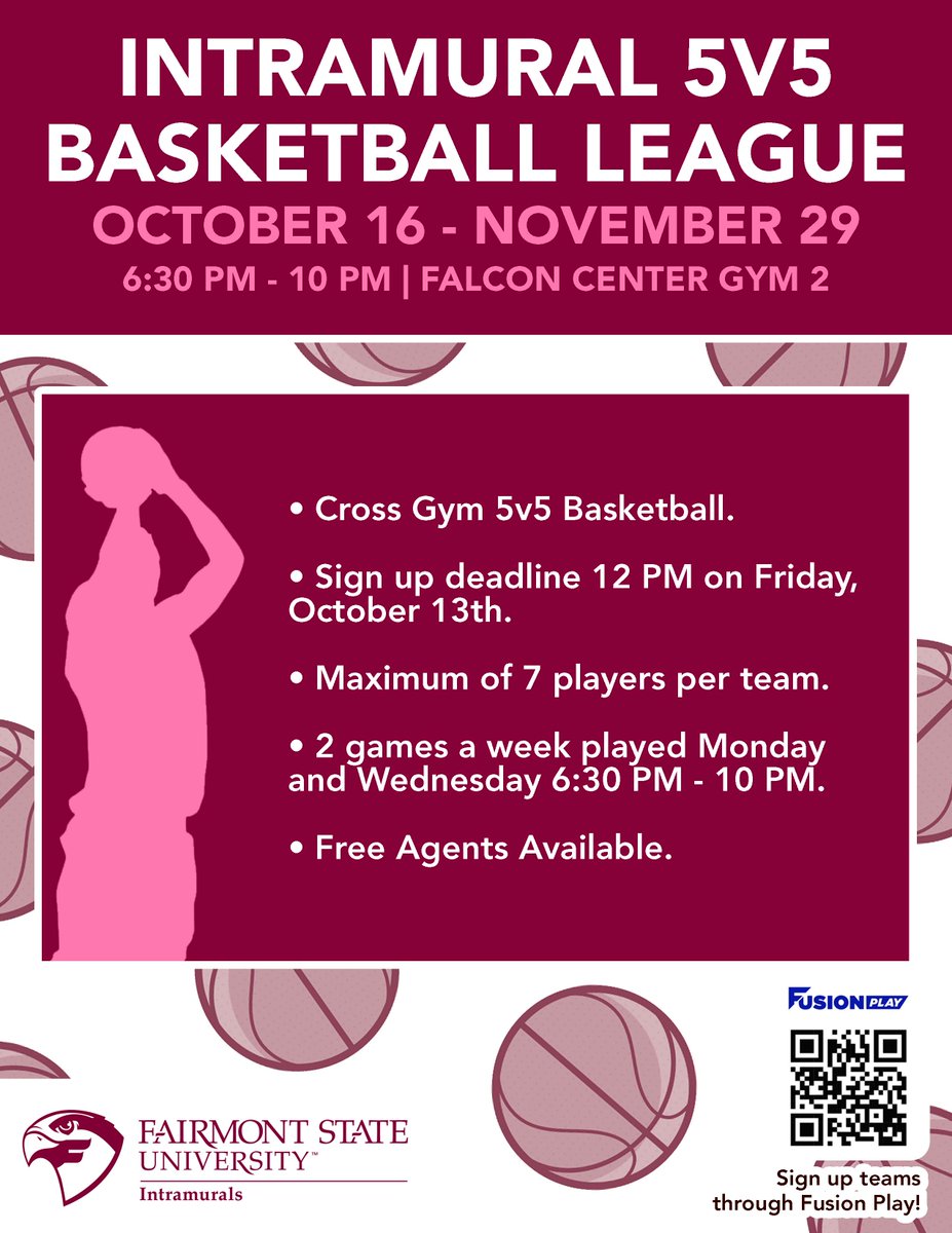 Fmtstateint's tweet photo. Intramural Events This week:
Tonight - Dodge, Duck, Dip, Dive, and Dodge with Dodgeball
Tuesday/Wednesday - Ping Pong Fall Frenzy (for that 50") registration ends at 2pm today, Sign up NOW! 🏓
Thursday - Practice with your team before the season starts with 5v5 pickup basketball! https://t.co/6foKoSEXj9