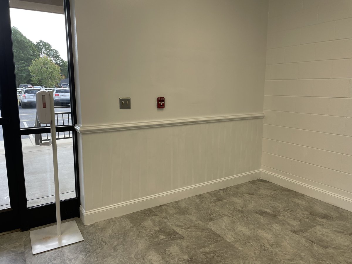 WCSGoldsboro's tweet photo. Our Carpentry classes completed their first  campus project in the foyer of the gym.  They put up bead board. chair-rail molding, baseboard, and painted. #handsoneducation #carpentry #wearewaynechristian https://t.co/qNVIMi8qGO