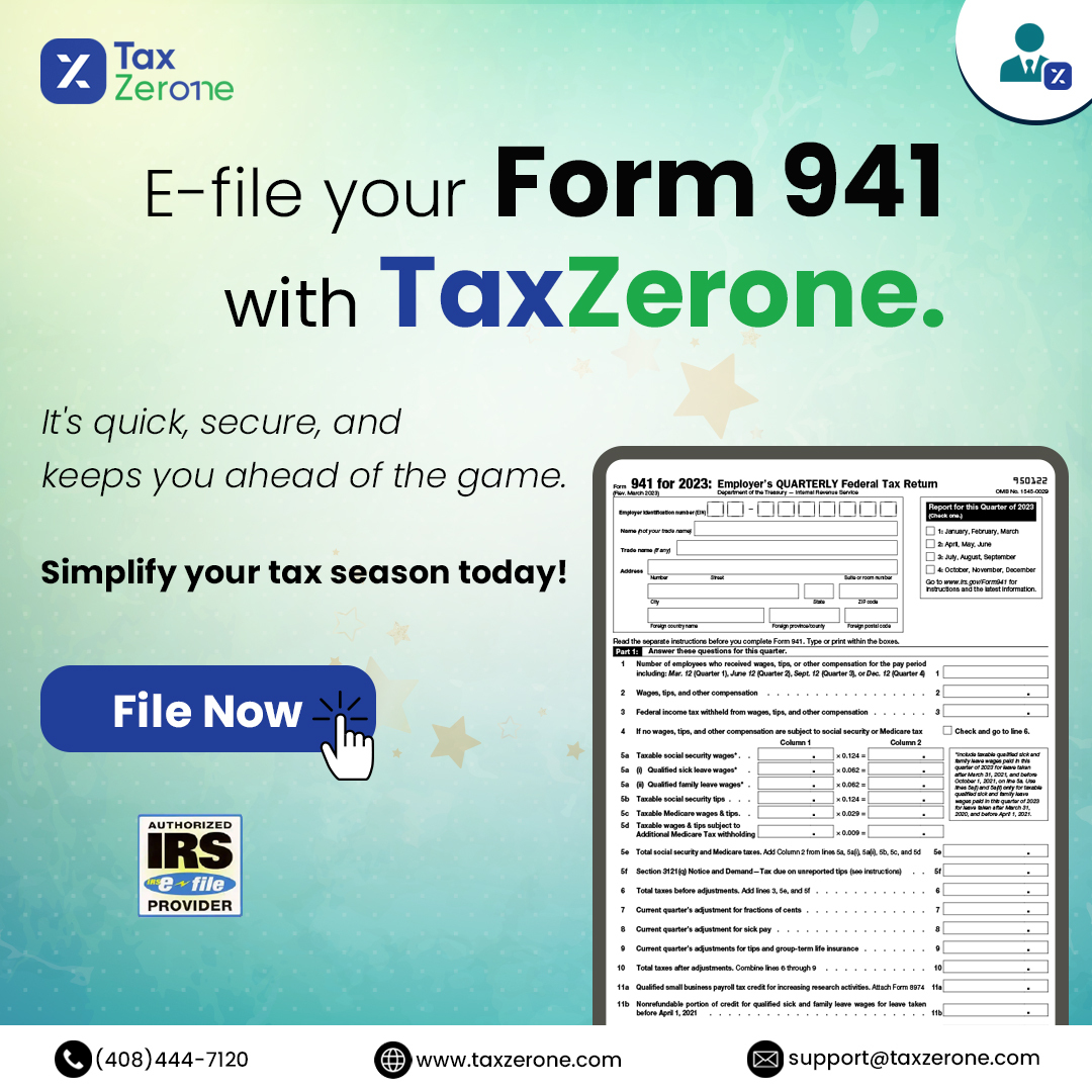 TaxZeroneUS's tweet photo. Tired of dealing with tax paperwork? It's time to make your life easier. E-filing your Form 941 is the way to go! Enjoy a stress-free tax season with TaxZerone. Visit https://t.co/22XWrHyp0O today or reach us at 408-444-7120 or support@taxzerone.com.
#taxzerone #Form941 #941form https://t.co/1bjuU409Uo