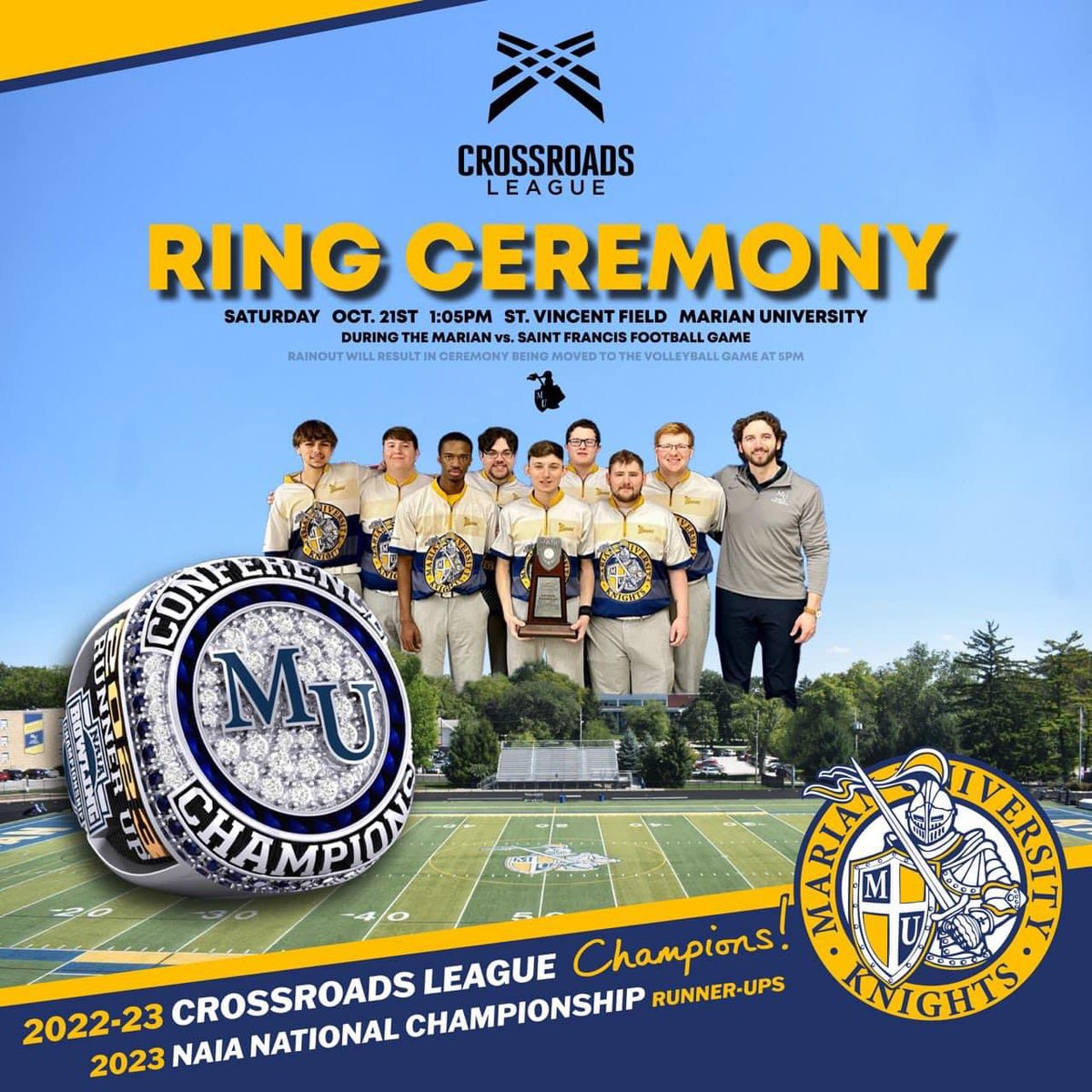 Save the date!🗓️

Join us in celebrating the Marian University Knights Men's Bowling Team, where every strike and spare contributed to our success as Crossroads League Champions and NAIA National Runner-Ups.💍

#MUBowling #Knights #Family #OPB