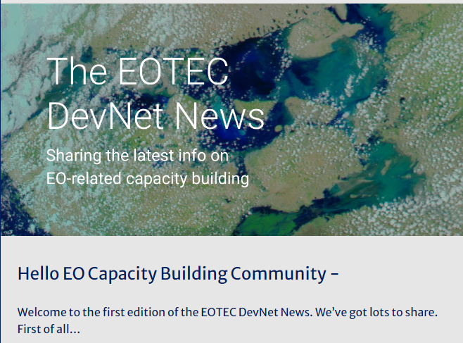 📢 Excited to launch EOTEC DevNet's 1st Newsletter: bit.ly/3F9QCUA! 

🌐 New Website: eotecdev.net
📊 Experiences on EO Needs Assessment  
🌍 New Drought Working Group
 🗓️ Upcoming Events

#EarthObservation #EOCapacityBuilding