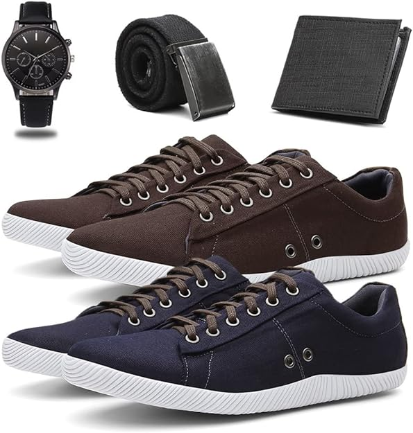KIT 2 Sapatenis Masculino Tenis Casual Conforto + Cinto + Carteira + Relógio