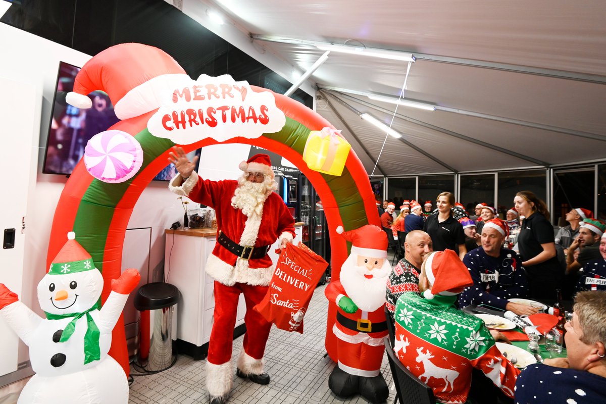 BTCC's tweet photo. With many of the personnel within the paddock unlikely to see eachother until 2024, TOCA held its traditional Christmas dinner at Brands Hatch.

We've all now got that Christmas soundtrack in our heads some two months earlier than normal... MERRY CHRISTMAS EVERYONE! 😆🎅🎁 https://t.co/XGG8mRI0aY
