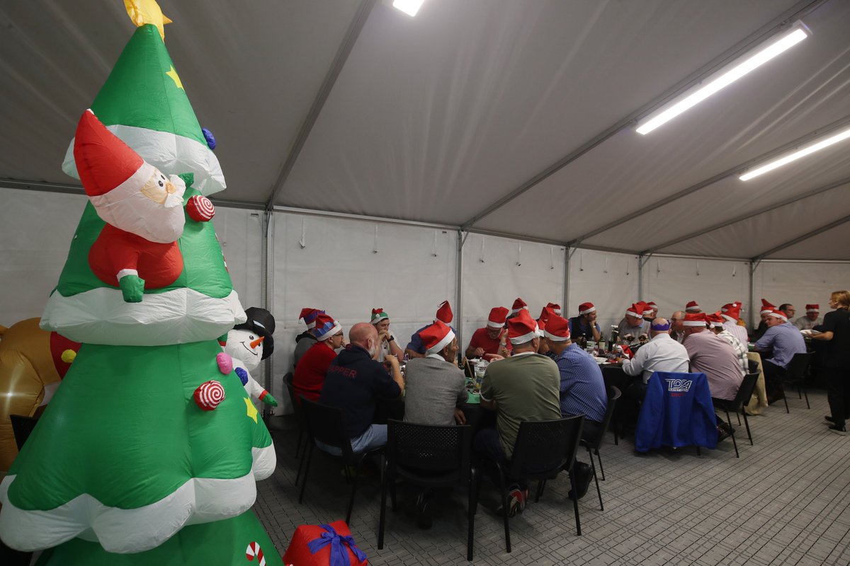 BTCC's tweet photo. With many of the personnel within the paddock unlikely to see eachother until 2024, TOCA held its traditional Christmas dinner at Brands Hatch.

We've all now got that Christmas soundtrack in our heads some two months earlier than normal... MERRY CHRISTMAS EVERYONE! 😆🎅🎁 https://t.co/XGG8mRI0aY